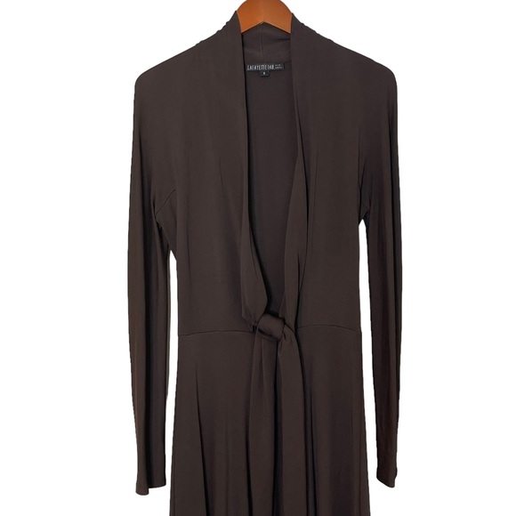 Lafayette 148 Stretchy Knit Open Front Tie Midi Dress Size 6 Brown Long Sleeve - Picture 3 of 10